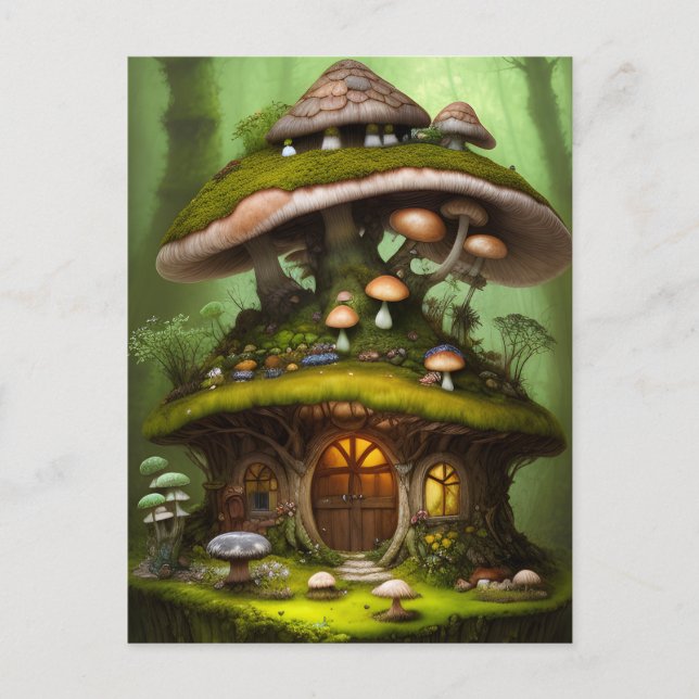 Adorable Mossy Mushroom Fairy House Postcard (Front)