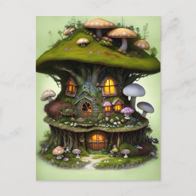 Adorable Mossy Mushroom Fairy House Postcard (Front)