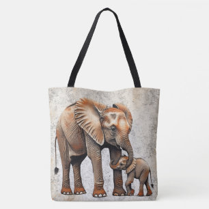 Adorable Mother & Baby Elephant Digital Art Print Tote Bag
