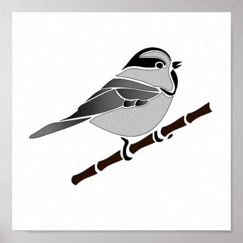 Adorable Mountain Chickadee Bird Illustrated Poster