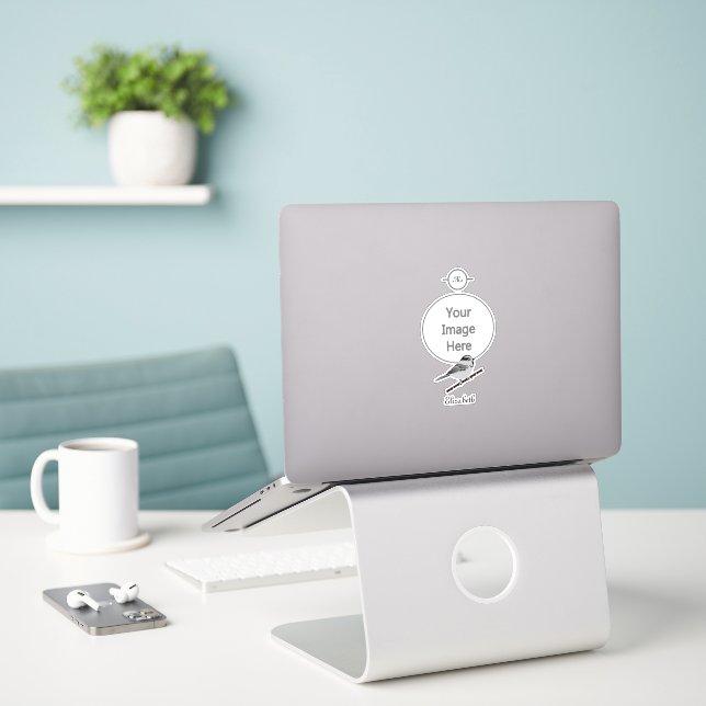 Adorable Mountain Chickadee Bird Illustrated Sticker (Laptop On Desk)