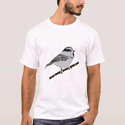 Adorable Mountain Chickadee Bird Illustrated T_Shirt