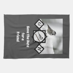 Adorable Mountain Chickadee Monogram Photo Kitchen Towel