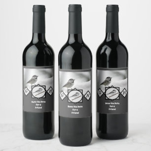 Adorable Mountain Chickadee Monogram Photo Wine Label