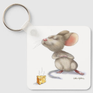 Adorable Mouse and Cheese Cartoon	 Keychain