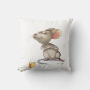 Adorable Mouse and Cheese Cartoon	 Throw Pillow