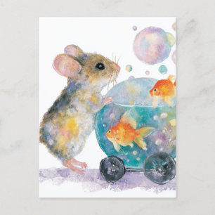 Adorable Mouse and Goldfish Postcard