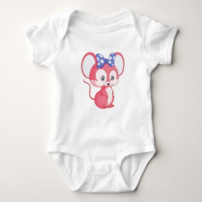 Adorable Mouse: Baby T-Shirt with Bow Design Bodysuit (Front)