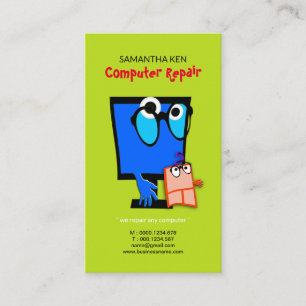 Adorable Mouse Cute Blue PC Repair Business Card