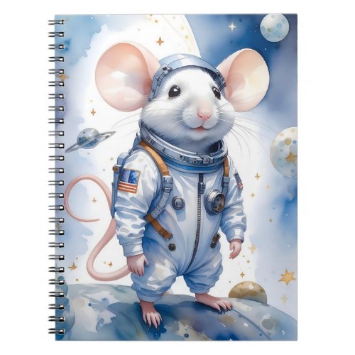 Adorable Mouse in Astronaut Suit in Outer Space Notebook