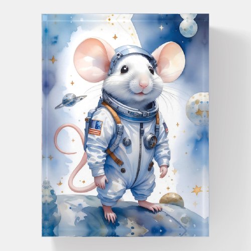 Adorable Mouse in Astronaut Suit in Outer Space Paperweight