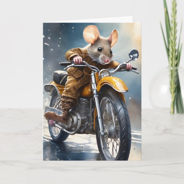 Adorable Mouse Riding a Motorcycle  Card (Front)
