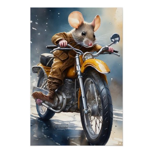 Adorable Mouse Riding a Motorcycle  Poster