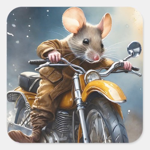 Adorable Mouse Riding a Motorcycle  Square Sticker