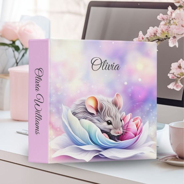 Adorable Mouse Sleeping Petals  3 Ring Binder (Transform homework time into a whimsical adventure with our Mouse Meadow Bed binder!)
