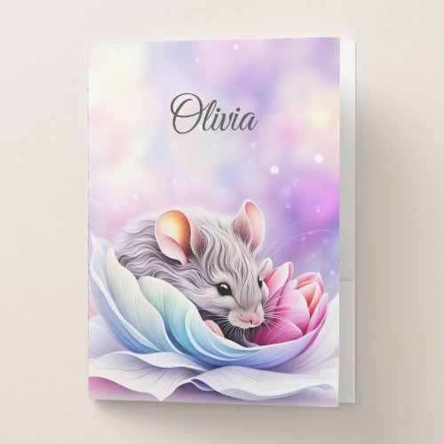Adorable Mouse Sleeping Petals  Pocket Folder