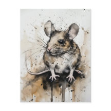 Adorable Mouse Watercolor Art Postcard – Nature Wi