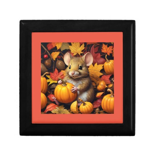 Adorable Mouse with Autumn Pumpkins Gift Box