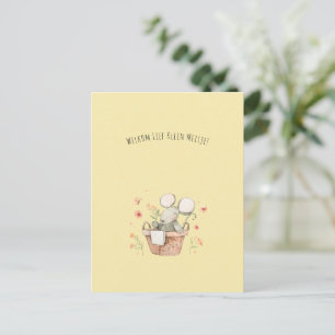 Adorable Mouse With Flowers Welcome New Baby  Postcard