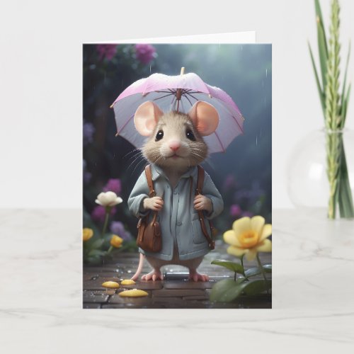 Adorable Mouse Yellow Flower Illustration Blank Card