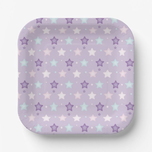 Adorable Multicolor Pastel Purple Star Paper Plate (Front)