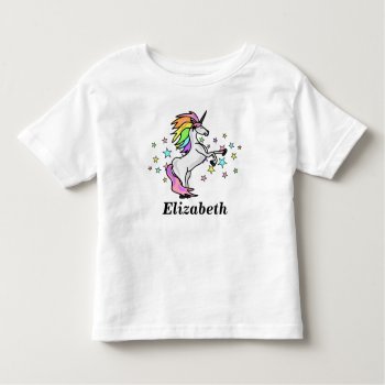 Adorable Name  Rainbow And Unicorn Toddler T-shirt by elizme1 at Zazzle