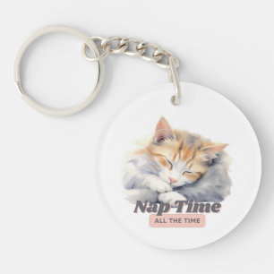 Adorable “Nap Time All the Time” Cat Keychain