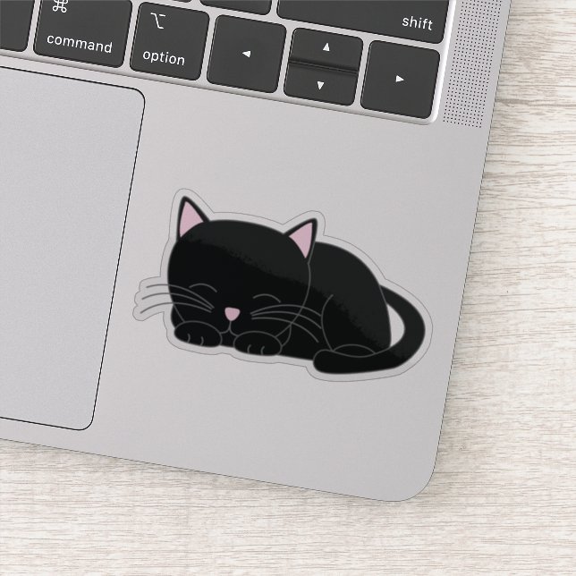 Adorable Napping Black Kitten Sticker (Detail)
