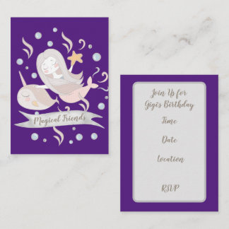 Adorable Narwhal and Mermaid Pastels Personalized Note Card