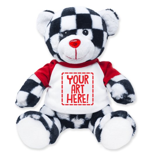 Adorable Nascar Checkered 9" Stuffed Teddy Bear (Front)