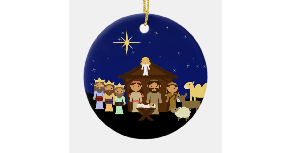 Adorable Nativity Personalized Christmas Ceramic Ornament
