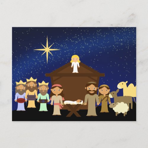 Adorable Nativity Scene Christmas Postcard