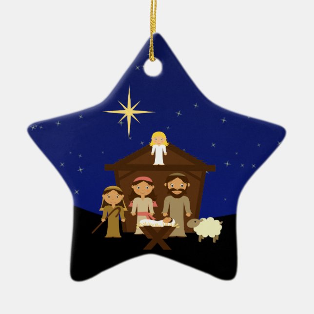 Adorable Nativity Scene Christmas Star Ornament (Front)