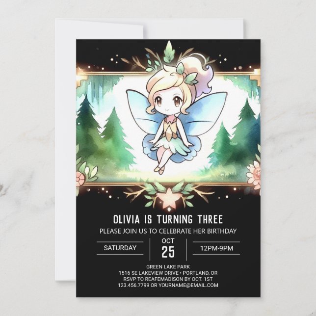 Adorable Nature Fairy Birthday Invitation (Front)