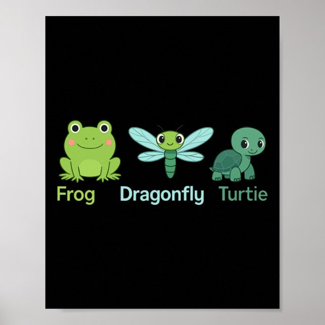 Adorable Nature Frog Dragonfly Turtle Design  Poster (Front)