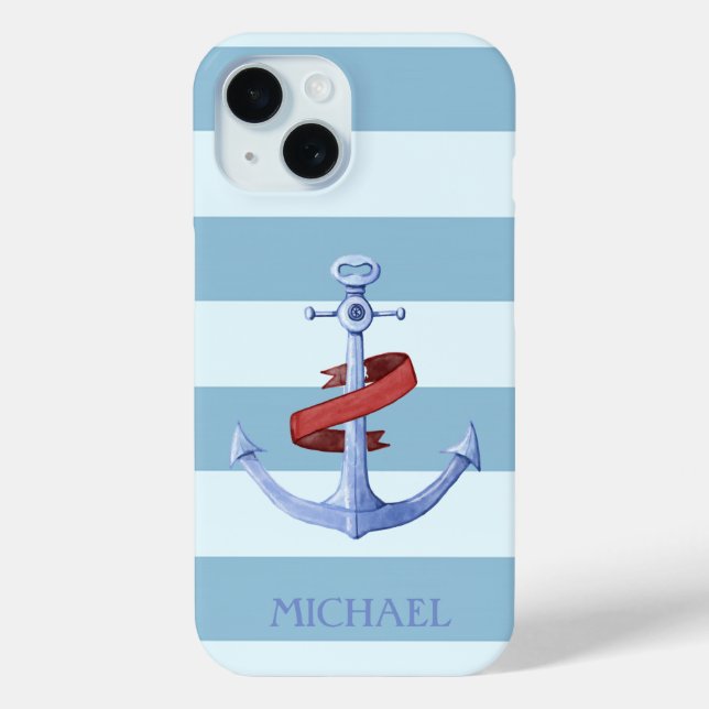 Adorable Nautical Anchor Light Blue  Stripes Case-Mate iPhone Case (Back)