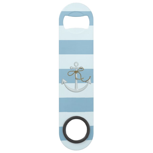 Adorable Nautical Anchor on Light Blue  Stripes Bar Key (Front)