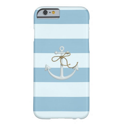 Adorable Nautical Anchor on Light Blue  Stripes Barely There iPhone 6 Case