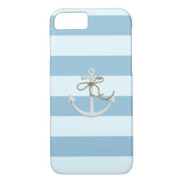 Adorable Nautical Anchor on Light Blue  Stripes iPhone 8/7 Case
