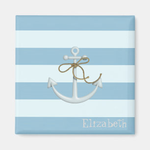 Adorable Nautical Anchor on Light Blue Stripes Magnet