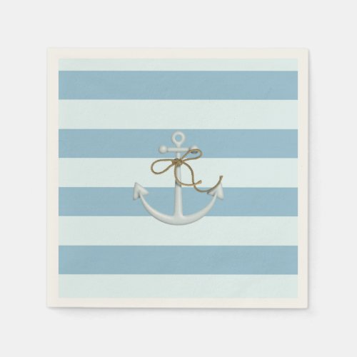 Adorable Nautical Anchor on Light Blue  Stripes Napkins