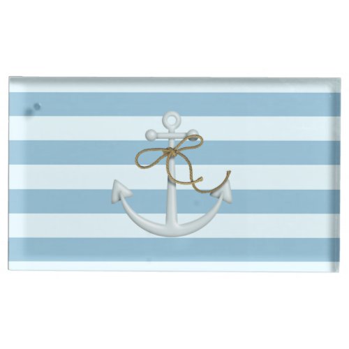 Adorable Nautical Anchor on Light Blue  Stripes Place Card Holder