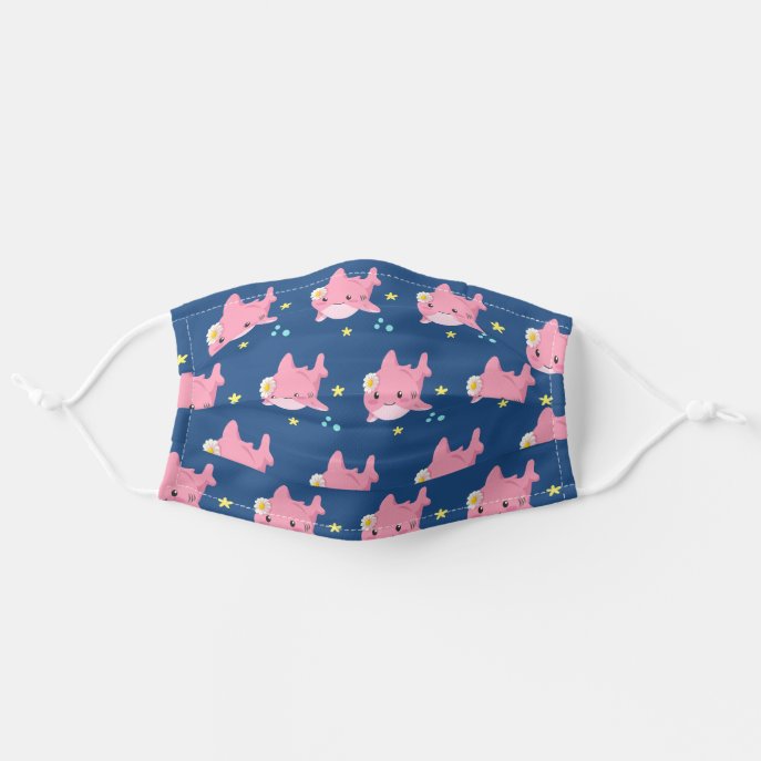 Adorable Navy Blue Pink Shark Under The Sea Cloth Face Mask