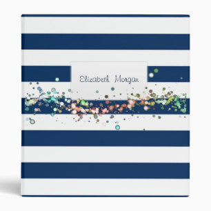 Adorable Navy Blue Striped,Dots-Personalized 3 Ring Binder