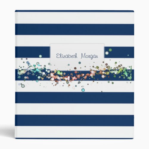 Adorable Navy Blue StripedDots_Personalized 3 Ring Binder
