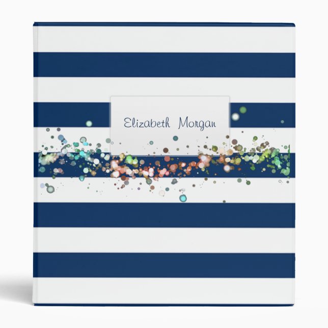 Adorable Navy Blue Striped,Dots-Personalized 3 Ring Binder (Front)