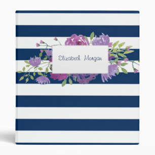 Adorable Navy Blue Striped,Flowers-Personalized Binder