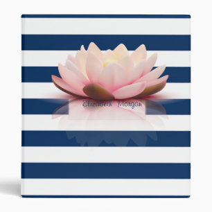 Adorable Navy Blue Striped, Lotus 3 Ring Binder