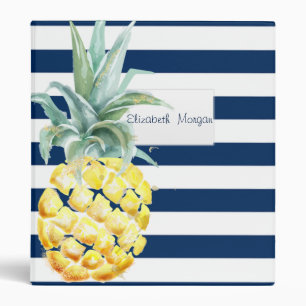 Adorable Navy Blue Striped,Pineapple 3 Ring Binder