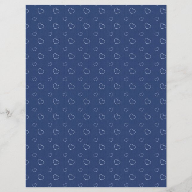 Adorable Navy Blue Textured Heart Scrapbook Paper (Front)